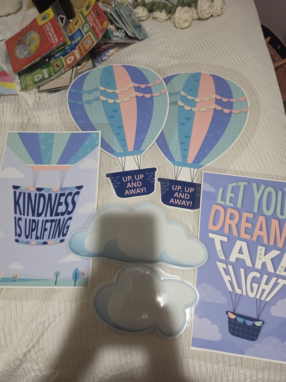 Hot Air Balloon & Cloud Laminated Classroom Décor - Pastel Blue Pink